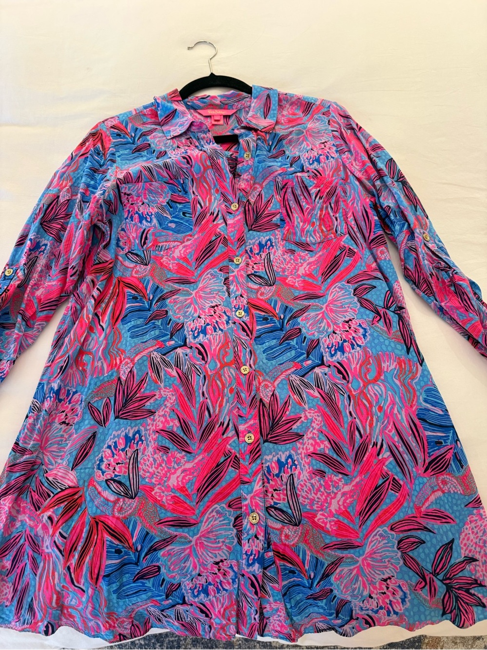 Lilly Pulitzer Pink & Blue Floral Button-Front Swim Coverup Dress